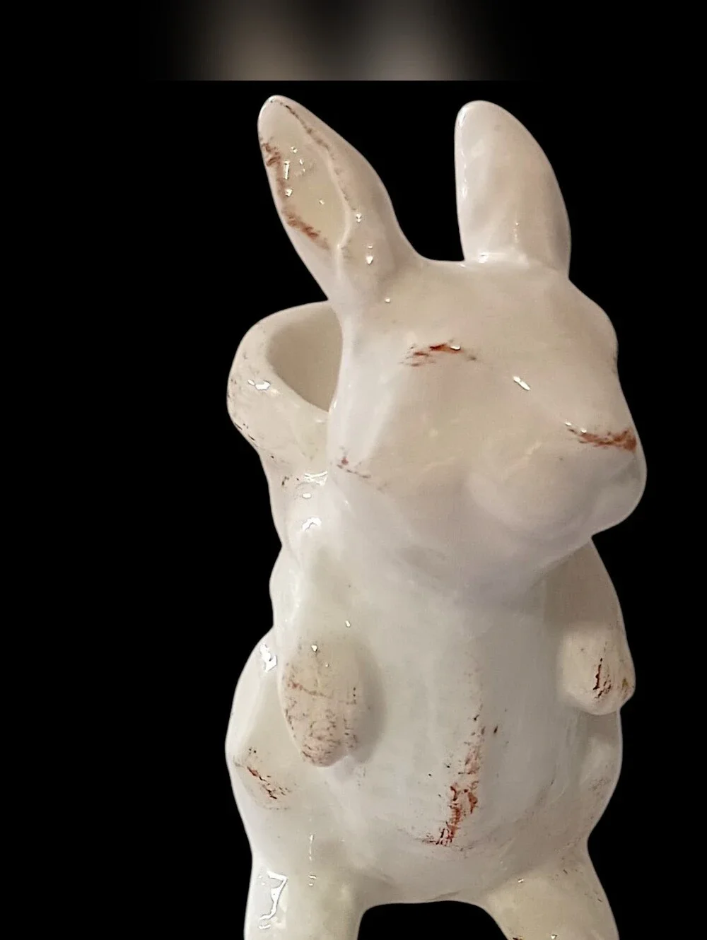 Pottery Barn Ceramic Bunny Planter Candle Holder Beige Easter Rabbit Egg Cup